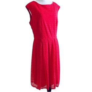 London Times Fuchsia Pink Red Dress Size 14 Fit & Flare Sleeveless Lace Wedding
